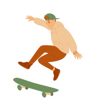 Beyaz arka planda kaykaycı çocuk karakteri