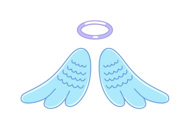 Karikatür melek kanadı ve karabatak beyaz üzerine izole edilmiş.