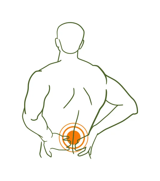 Silhouet Van Een Man Met Rugpijn Geïsoleerd Wit — Stockvector