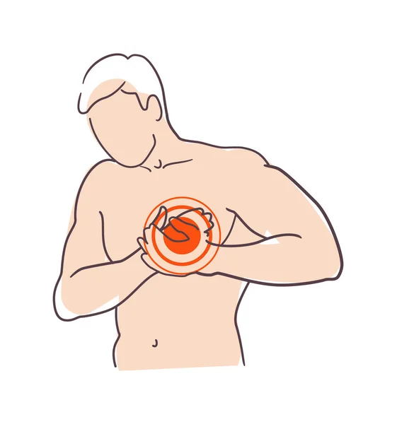 Ung Man Känner Bröstsmärta Kärlkramp Och Stark Hjärtattack — Stock vektor
