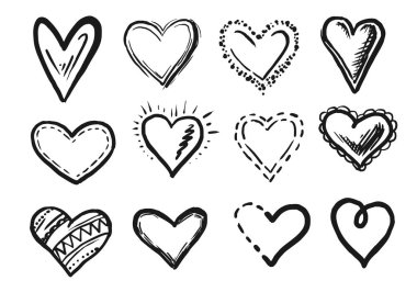 El çizimi karalama kalp karalama çizim simgesi seti