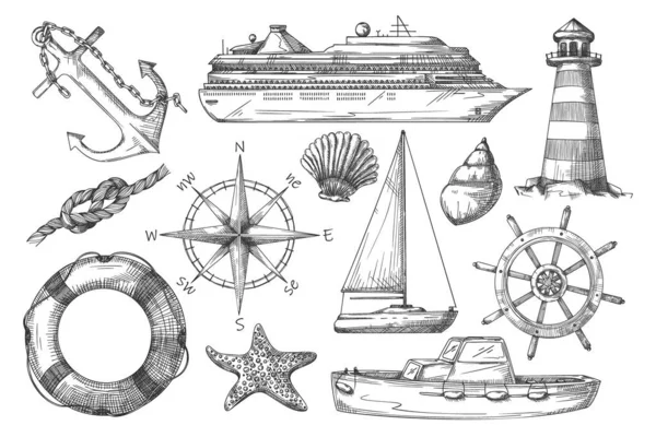 Handgezeichnete marine Skizze nautisches Element isoliert — Stockvektor