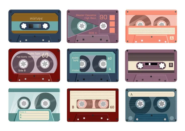 Vintage analoge Tonbandkassette Icon Set — Stockvektor