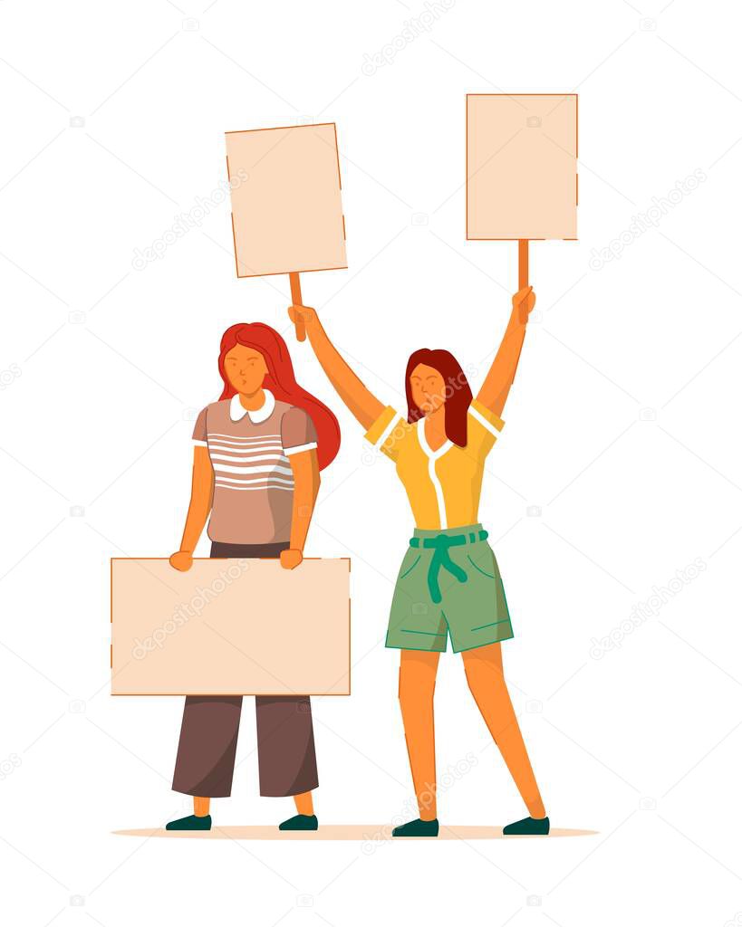 Woman protesting for empowerment isolated on white
