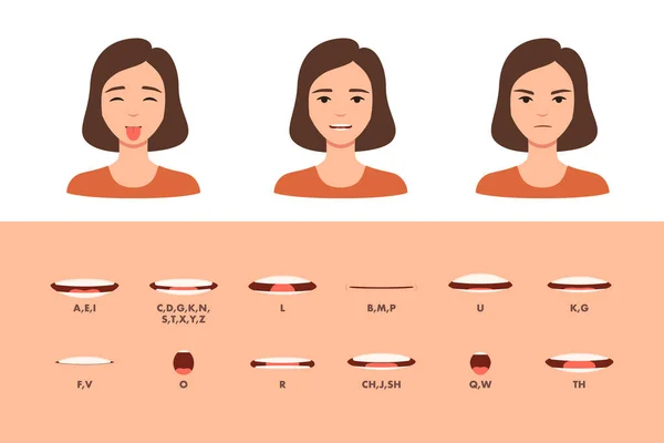 Harflerin canlandırma seti için ağız ifadesi — Stok Vektör