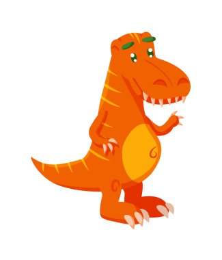 Beyaz üzerine izole edilmiş komik yırtıcı dinozor maskotu.