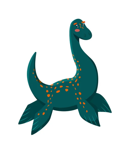 Zabawny drapieżny dinozaur z płetwami wyizolowanymi na białym — Wektor stockowy