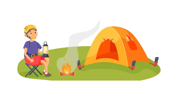 Klimmer toeristische rust op camping geïsoleerd op wit — Stockvector
