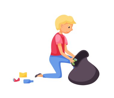 Gönüllü, beyazda izole edilmiş geri dönüşüm için çöp topluyor