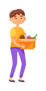 Beyaz arkaplanda izole edilmiş çöp sıralayan adam