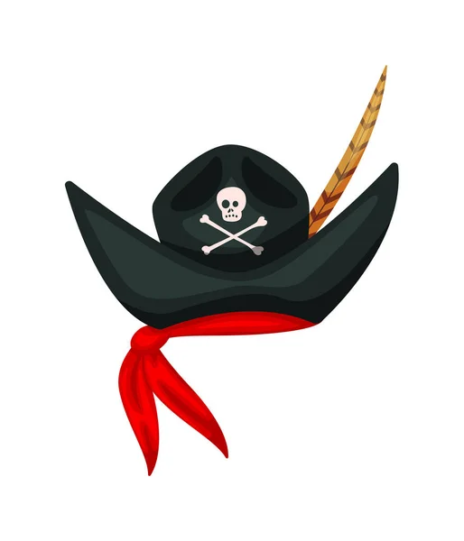 Chapéu pirata com pena e bandana isolado em branco — Vetor de Stock