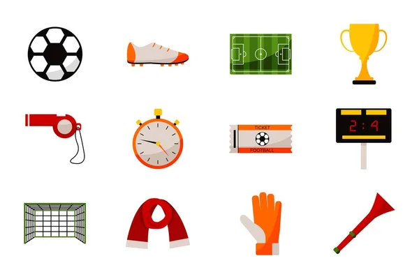 Fotbalové vybavení a sada ikon fotbalových ocenění — Stockový vektor