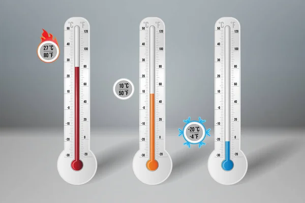 Meteorologický teploměr s vysokým, nízkým, středním stupněm — Stockový vektor