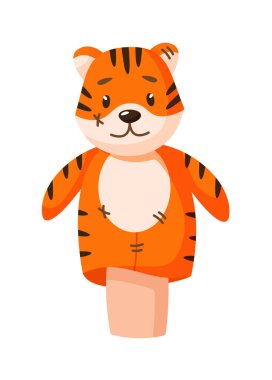 Anaokulu oyunu için el işi kaplan el kuklası.