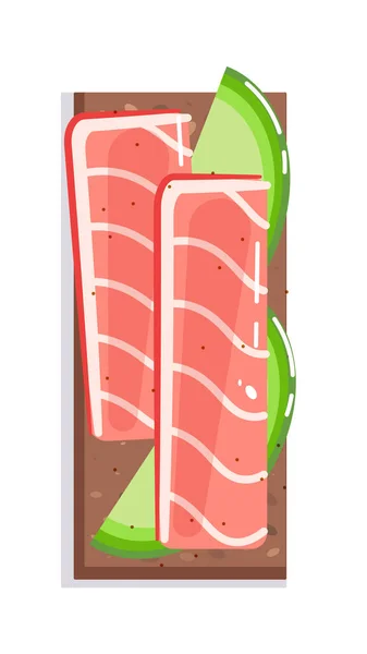 Sandwich mit Frucht- und Fischlachs-Scheibe isoliert auf weiß — Stockvektor