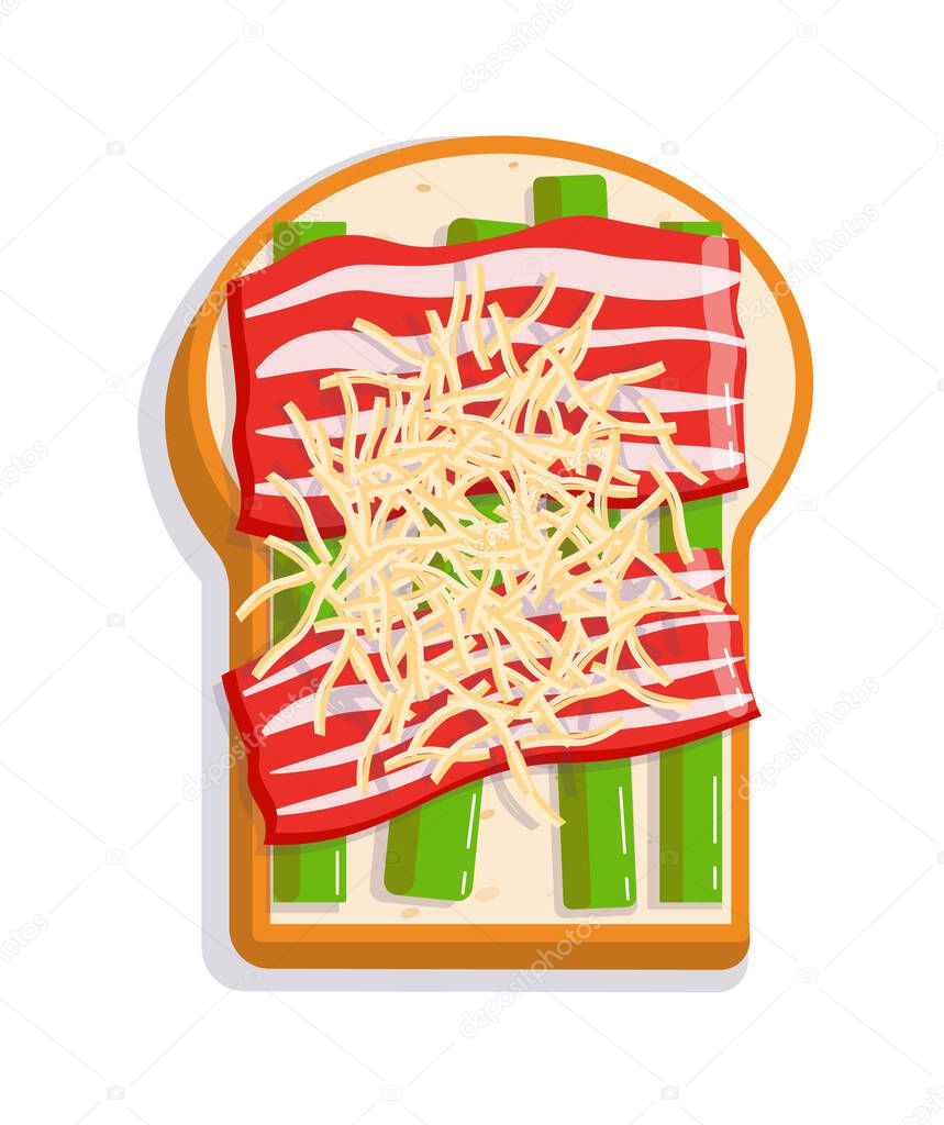 Sandwich with cheese, bacon and asparagus isolated on white
