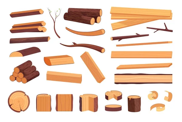 Firewood, forestry and lumber industry isolated set — Stock Vector