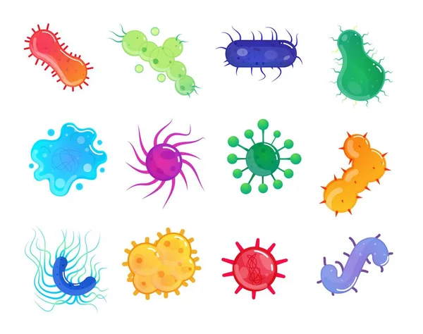 Bakteriumbetegség, vírusfertőzés mikroszkopikus organizmus készlet — Stock Vector
