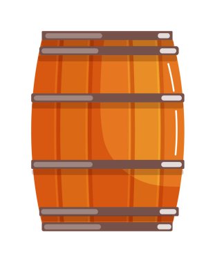 Pirinç yüzüklü ahşap meşe fıçısı beyaz üzerine izole edilmiş.