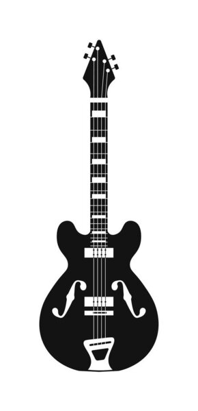 Isolated black-and-white guitar musical instrument