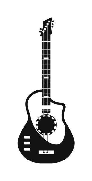 Black guitar music instrument isolated on white