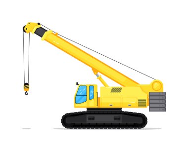 Beyaz arkaplanda vinç izole edilmiş kazıcı