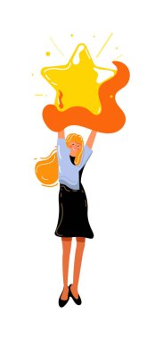 Beyaz arkaplanda izole edilmiş yıldız tutan kadın