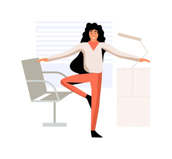 Femme faisant yoga exercice de soulagement du stress sur le lieu de travail — Image vectorielle