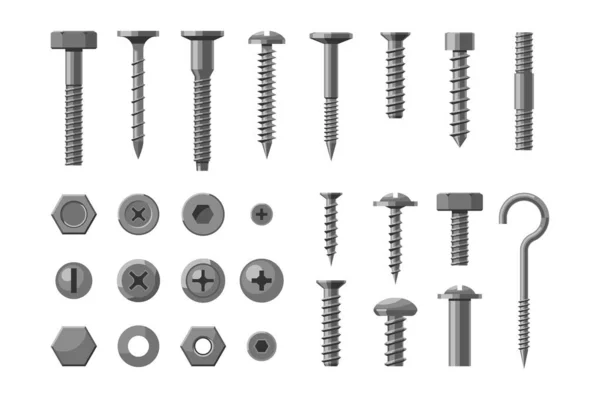 Metallic technical bolt and screw hardware set — Stock Vector