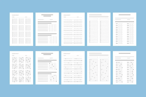 Examen hojas de prueba de la escuela con tarea y respuesta conjunto — Archivo Imágenes Vectoriales