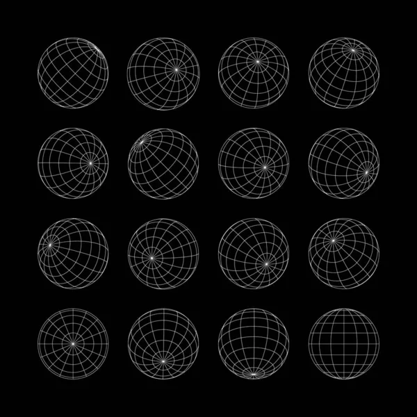 Silver grid globe universe isolated set on black — Stock Vector