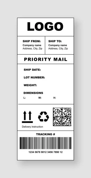 Plantilla de etiqueta de envío con encabezado de correo prioritario — Archivo Imágenes Vectoriales
