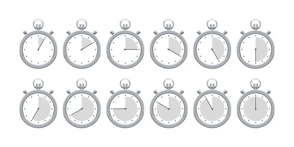 Chronomètre avec temps différent isolé mis sur blanc — Image vectorielle