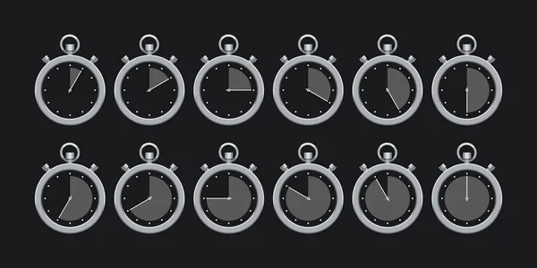 Chronomètre réaliste pour la mesure du temps réglée sur noir — Image vectorielle