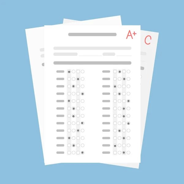 Hoja de papel de formulario de examen con evaluación de resultados del estudiante Vector De Stock