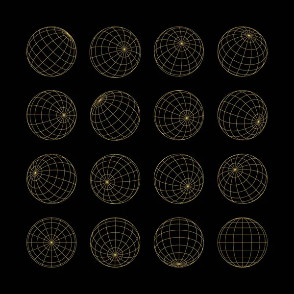 Wireframe globe grid globe mesh objek terisolasi set Stok Vektor