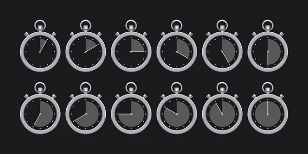 Chronomètre réaliste pour la mesure du temps réglée sur noir Illustrations De Stock Libres De Droits