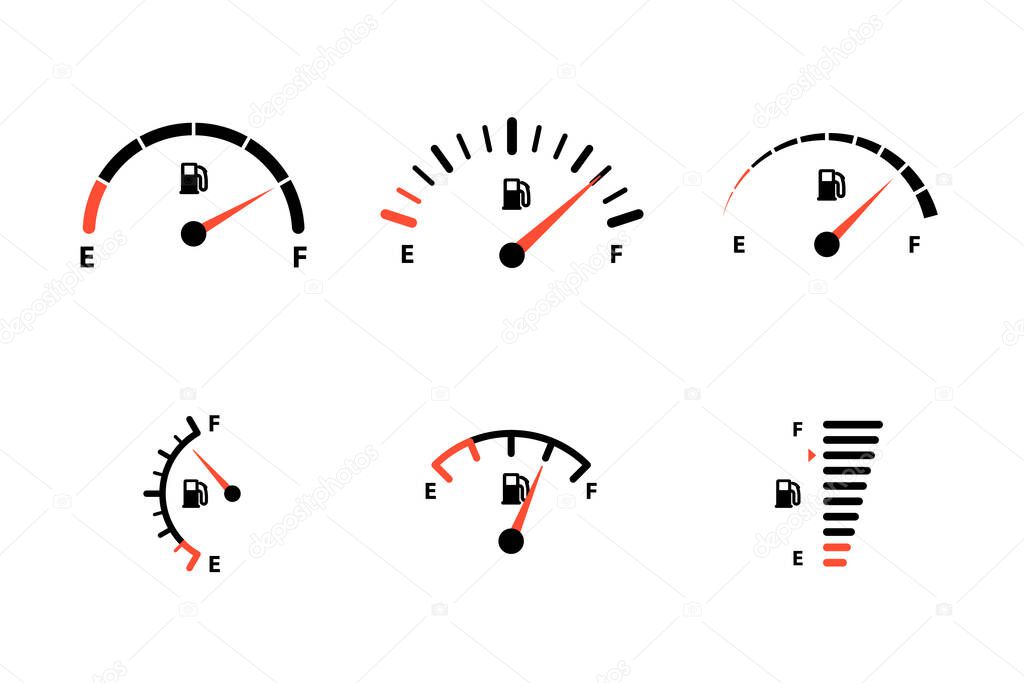 Car fuel indicator isolated set on white background