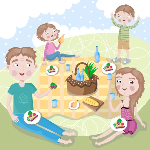 Familjen helgen. Glad familj picknick. — Stock vektor