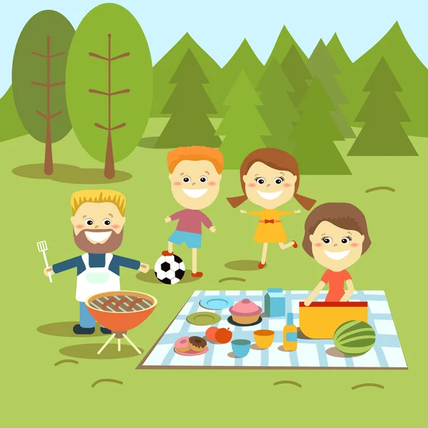 Familjen helgen. Glad familj picknick. — Stock vektor