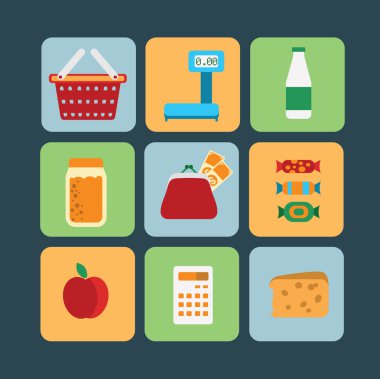 Gıda ürünleri büyük kümesi. Vektör.