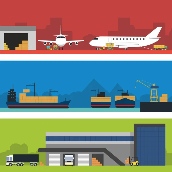 Logistiek infographic banner set. Platte vector. — Stockvector