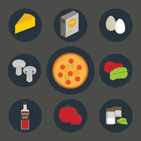 Iconos conjunto de proceso de cocción de pizza . — Vector de stock