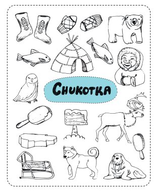 Vector set of tourist attractions Chukotka. clipart