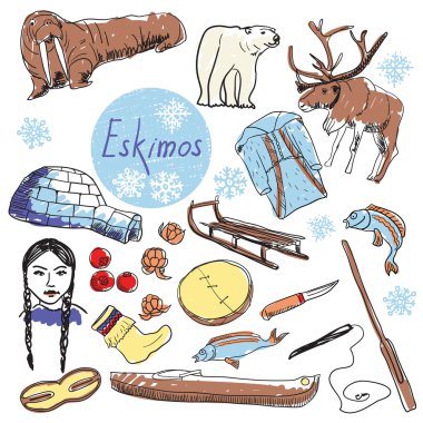 Vector set of tourist attractions Eskimos. clipart