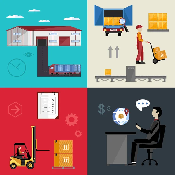 Warehousing and logistics processes. — Stock Vector