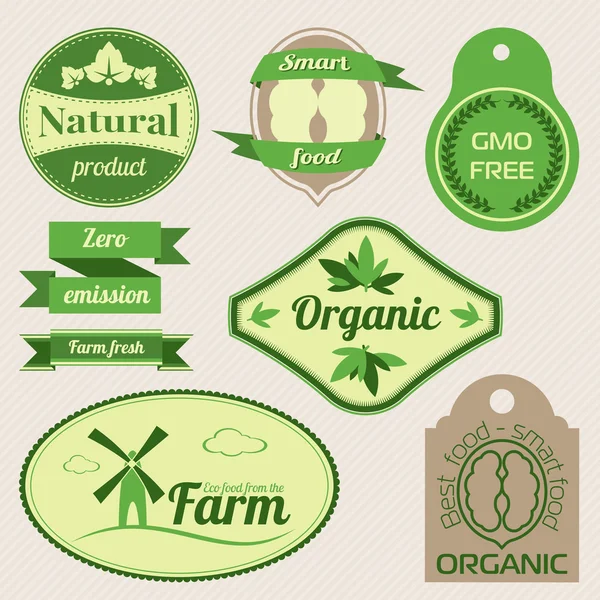 Økologiske etiketter og elementer – stockvektor