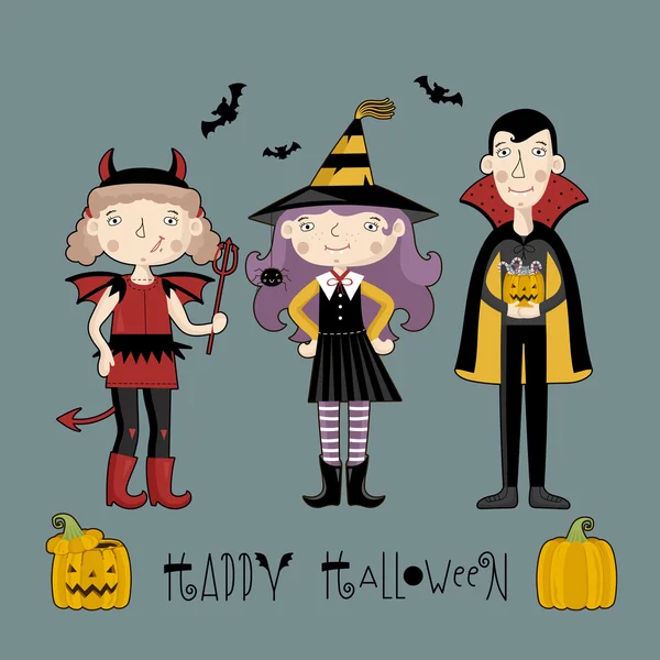 Kinder im Halloween-Kostüm. — Stockvektor