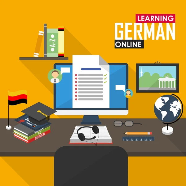 E-nauka języka niemieckiego. — Wektor stockowy
