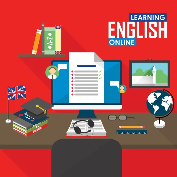 E-nauka języka angielskiego.. — Wektor stockowy